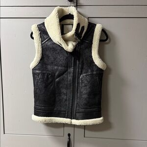 Joie Black and Cream Faux Leather Vest
